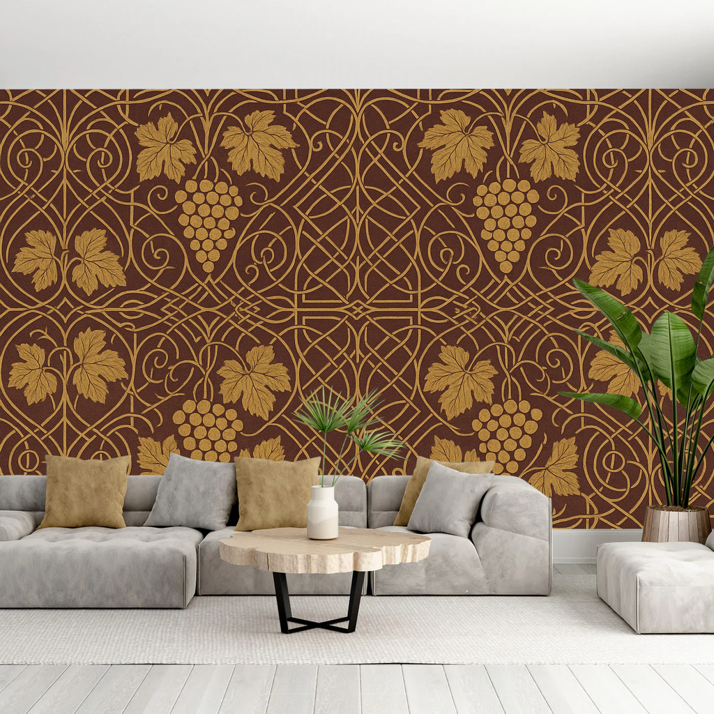 William Morris Geometric Mural Wallpaper  Nouveau Grape Vine Symmetry - Detailed wallpaper pattern view