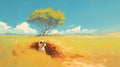 Savanna mural wallpaper with playful meerkat scene brightening a modern children's bedroom with natural light