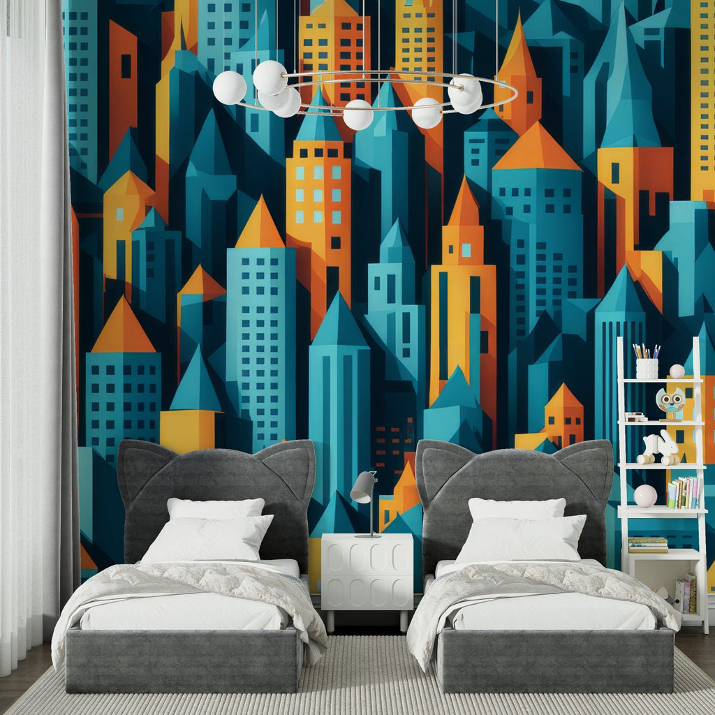 Giant robot mural wallpaper in minimalist living room
