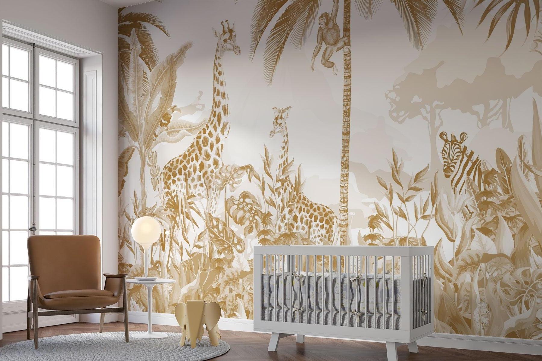 Safari Mural Wallpaper | Golden Jungle Animals Design