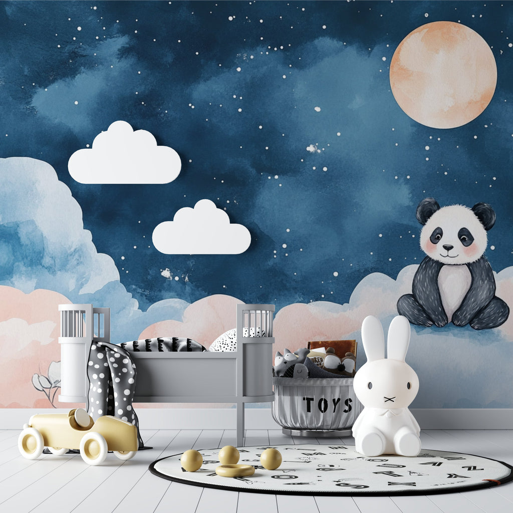 Celestial wallpaper transforming master bedroom into relaxing sanctuary