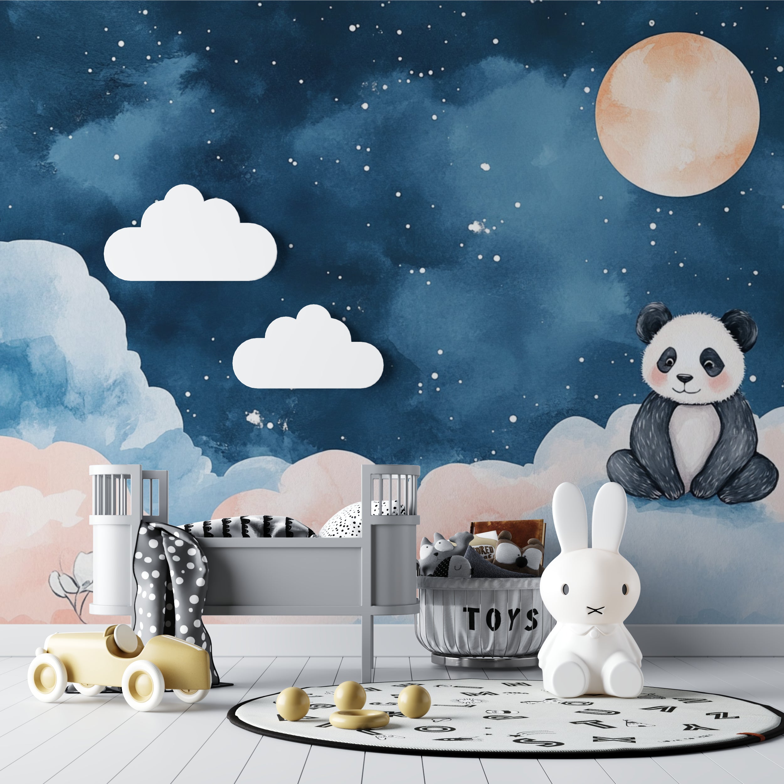 Celestial wallpaper transforming master bedroom into relaxing sanctuary