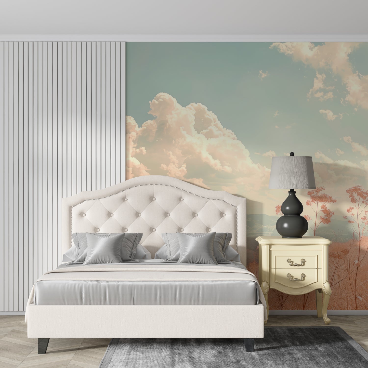 Mountain vista wallpaper adding serenity to a home office space