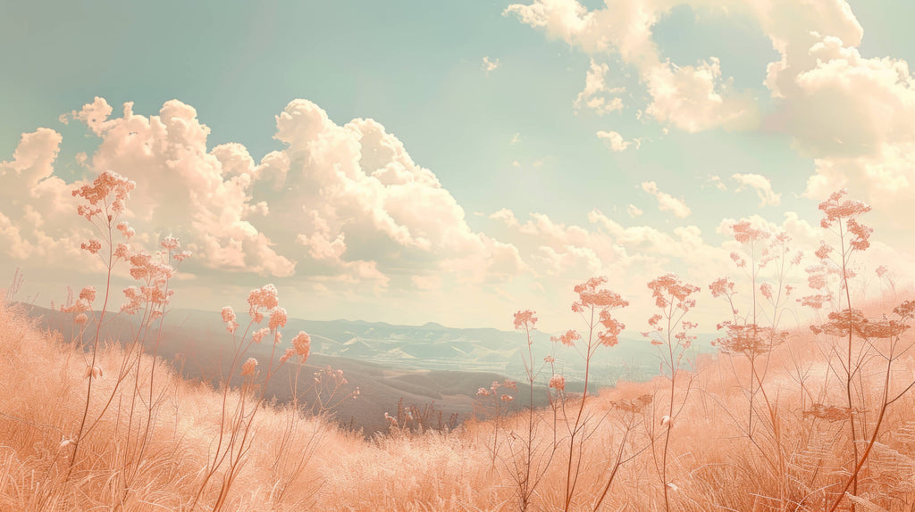 Mountain landscape design file showing terracotta hills and mint sky pattern