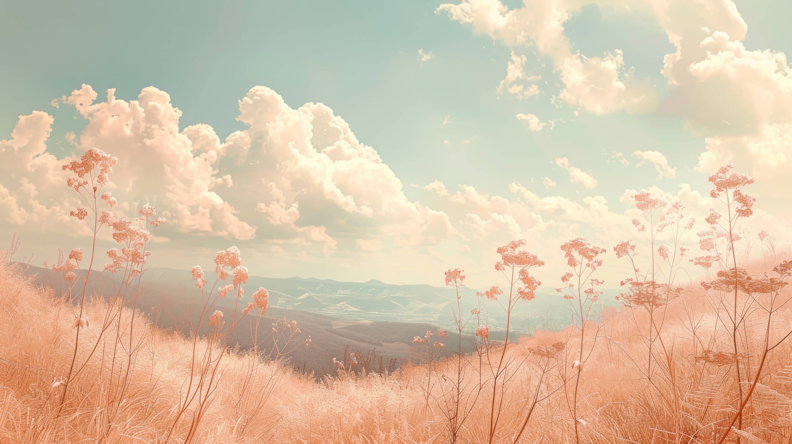 Mountain landscape design file showing terracotta hills and mint sky pattern