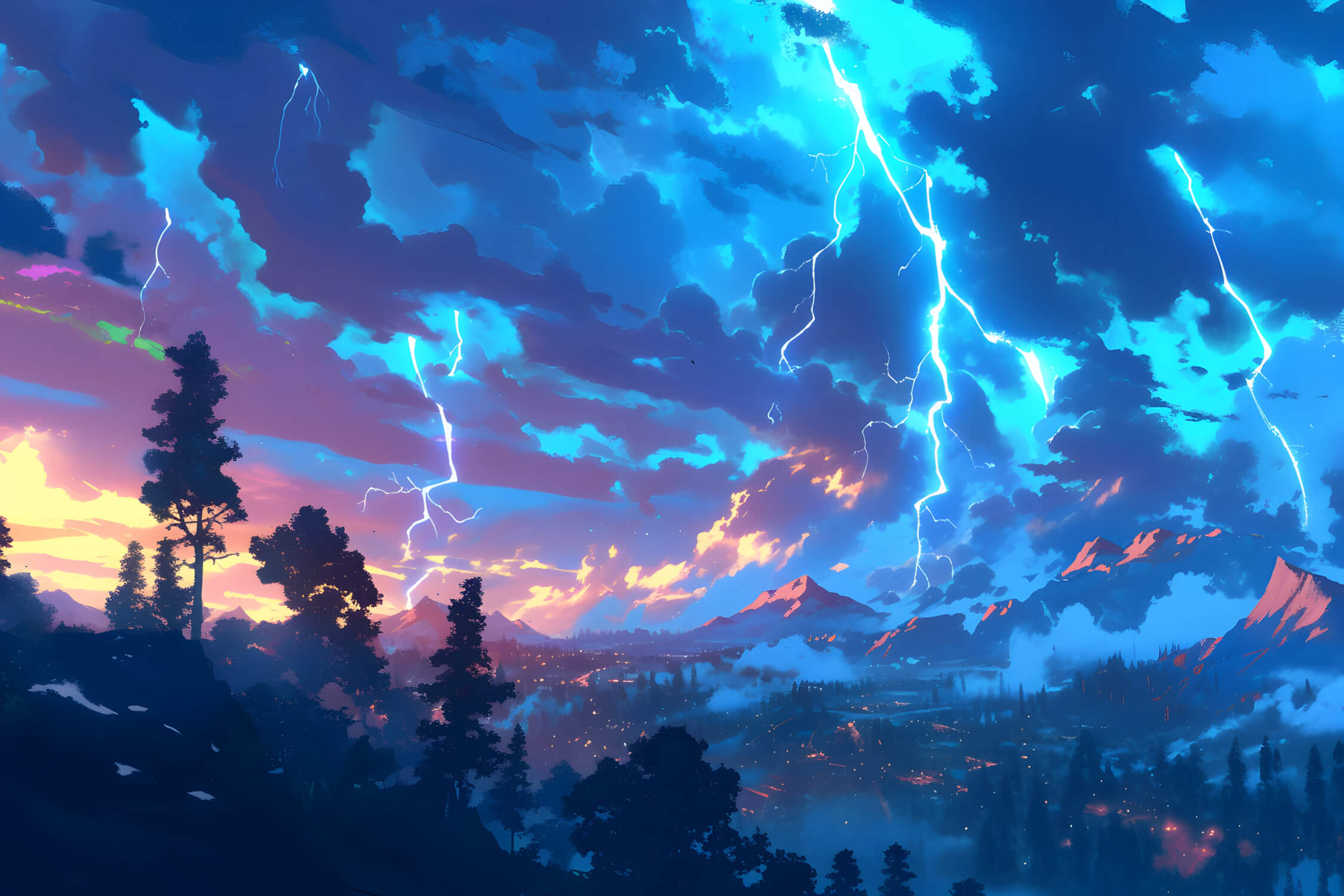 Storm Sky Wallpaper design file showing detailed lightning bolts and sunset color palette