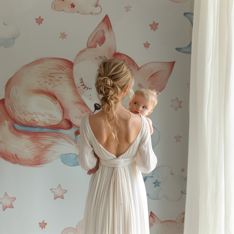 Fox Nursery Wallpaper displayed in a cozy reading nook with gentle lighting
