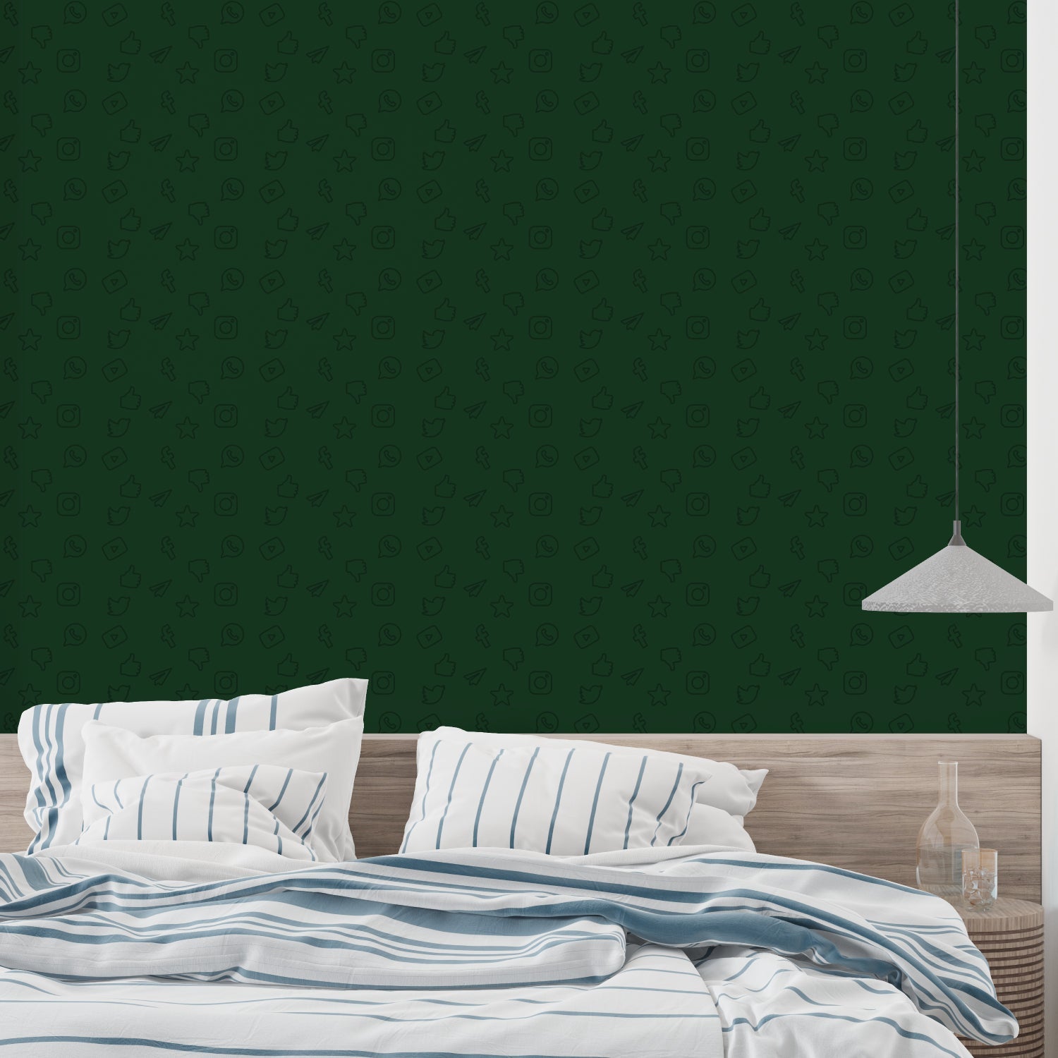 Social media pattern wallpaper featured in a modern zoom call background setup