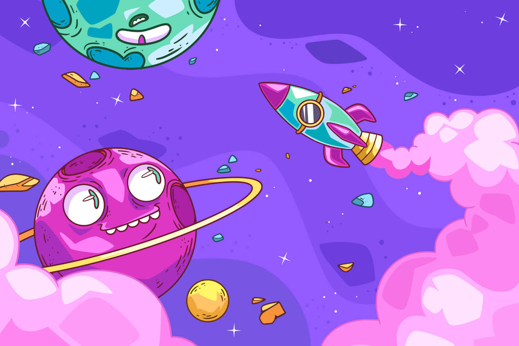 Space kids wallpaper design file showing complete pattern with rockets and planets