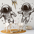 Modern Astronaut Line Art Wallpaper creating a striking focal point in a minimalist home office space