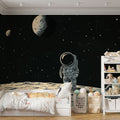 Space Mural Wallpaper with astronaut design shown in modern kids bedroom, creating an inspiring atmosphere for young dreamers