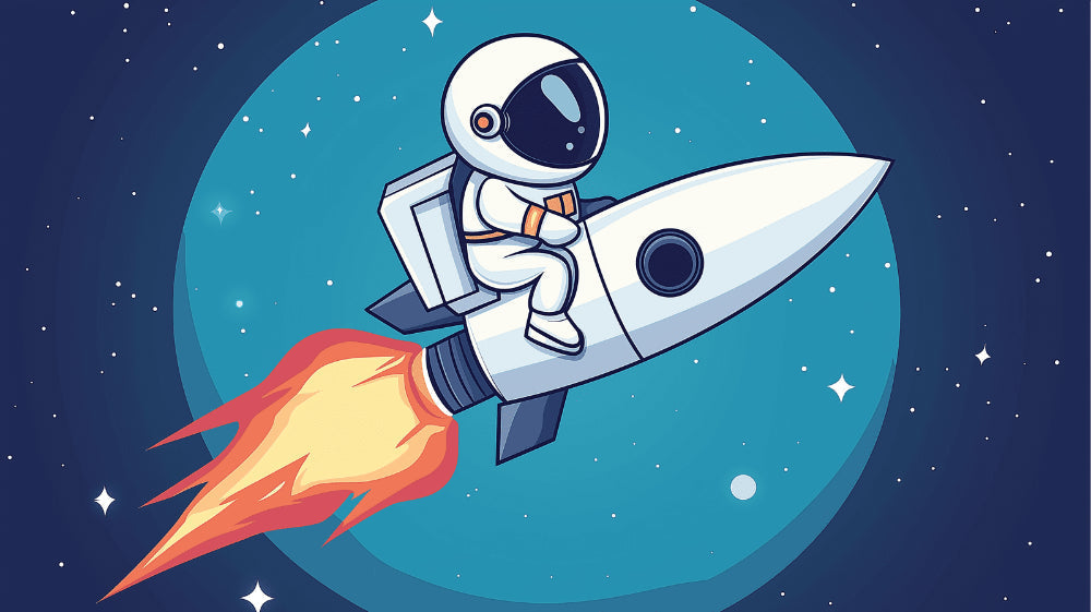 Space exploration wallpaper design file showing astronaut and rocket pattern on turquoise starry background