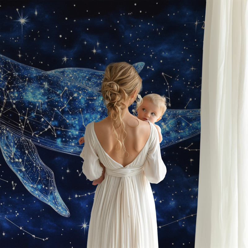Marine space wallpaper bringing wonder to reading nook, stars twinkling above