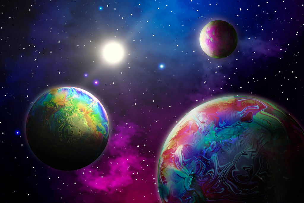 Space galaxy wallpaper design file showing detailed 3D planets and cosmic patterns