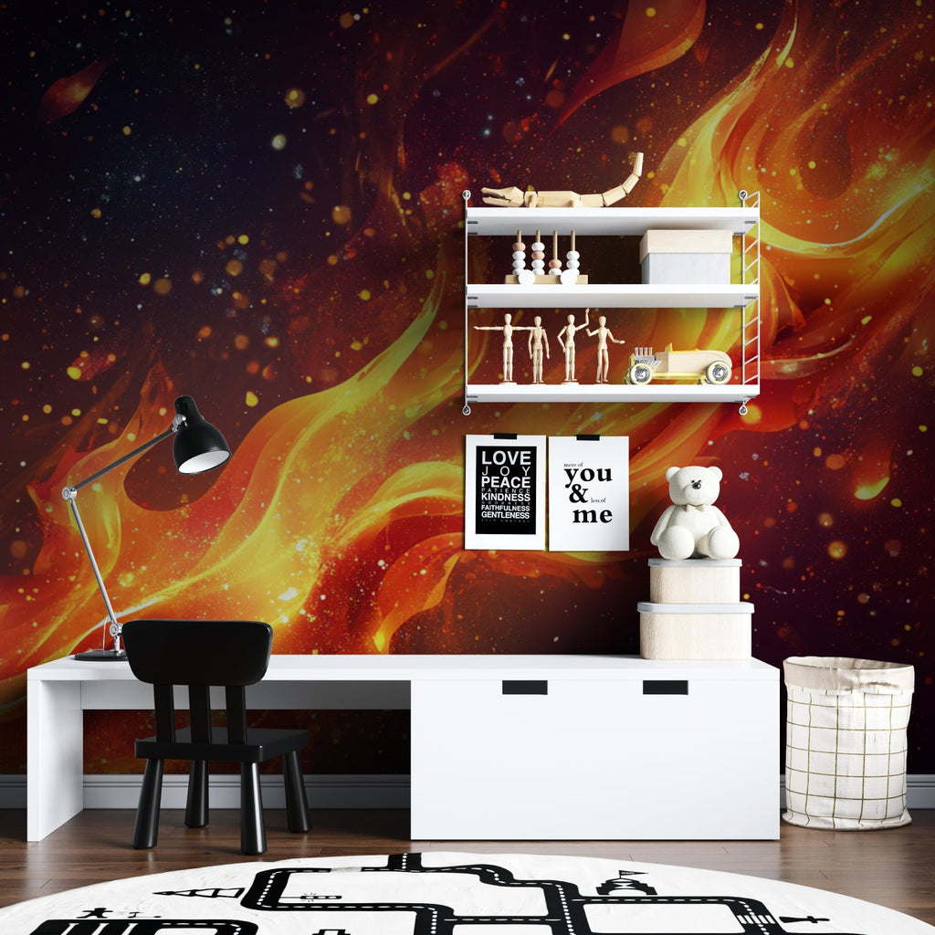 Galaxy fire wallpaper installed in home office showing dramatic space scene