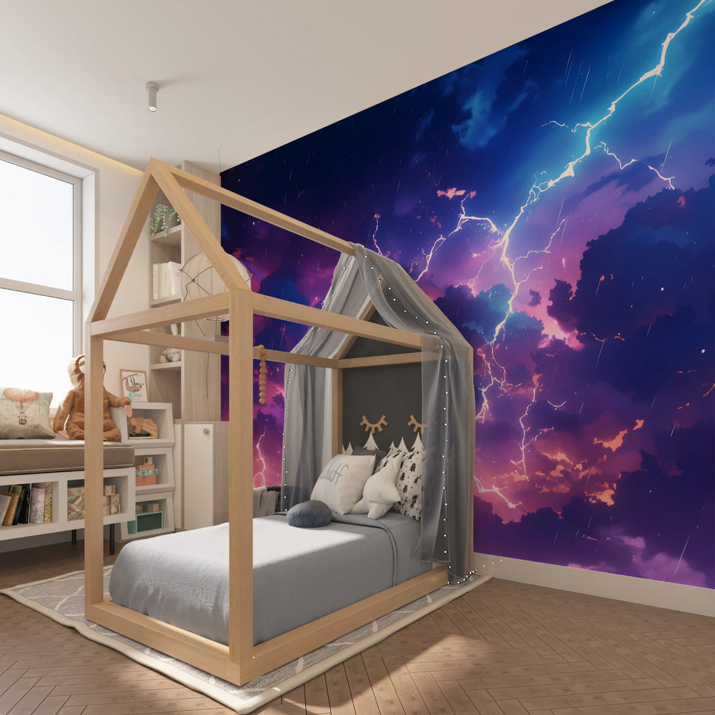 Cosmic planets wallpaper creating magical atmosphere in playroom