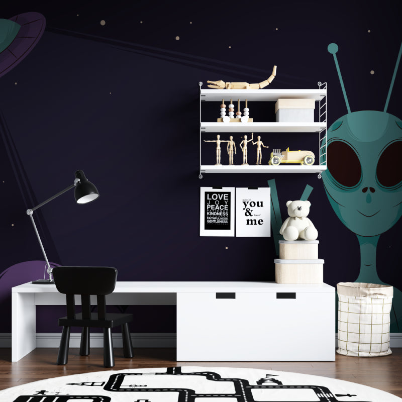 Cosmic wallpaper design creating depth in contemporary children's room