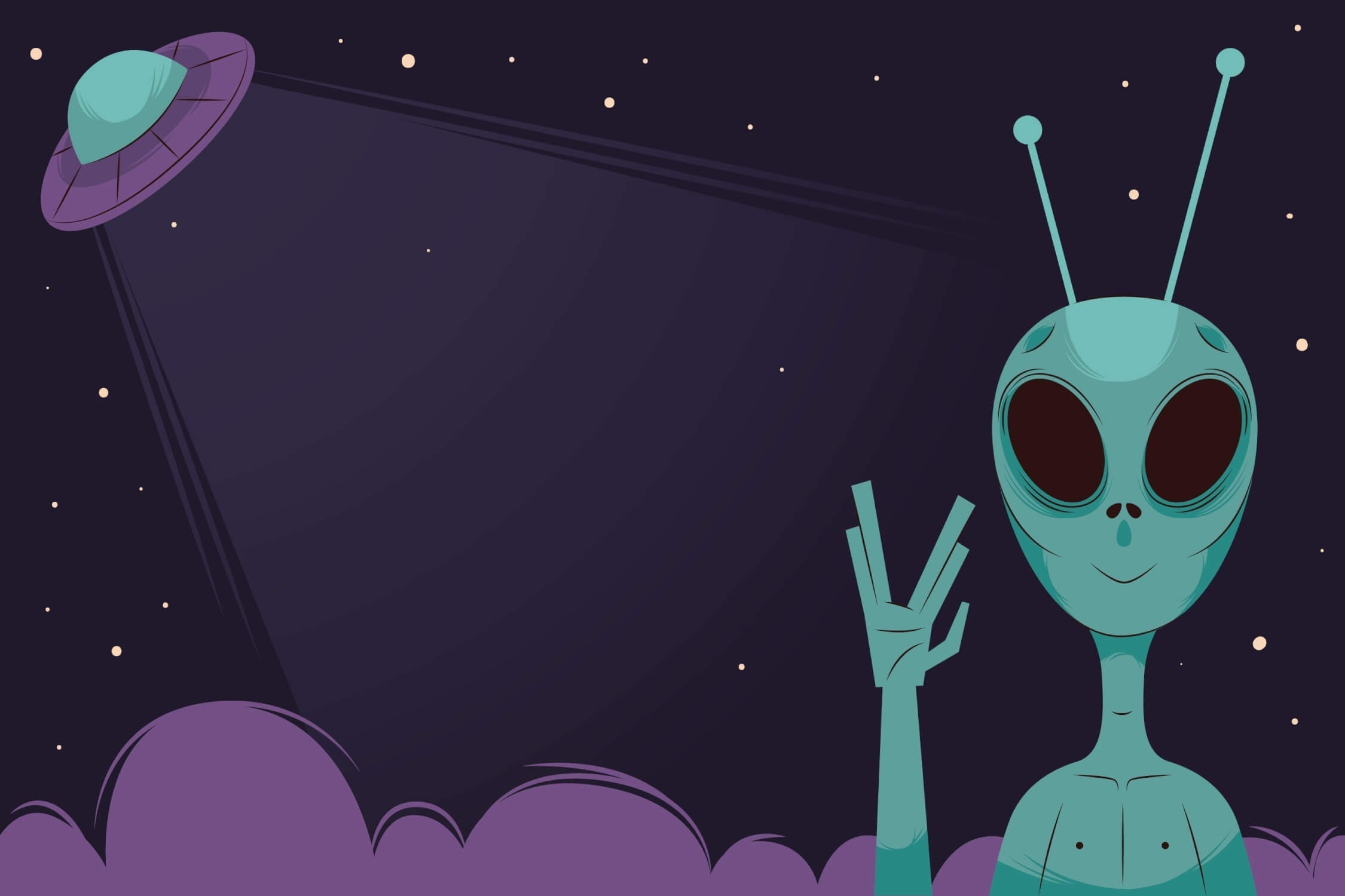Space themed wallpaper design file showing friendly alien and UFO pattern on navy background