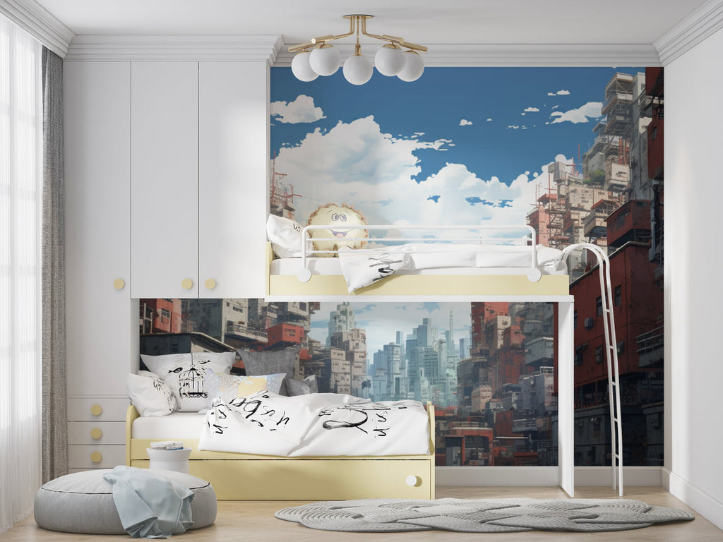 Futuristic spacecraft wallpaper creating epic atmosphere in teen bedroom