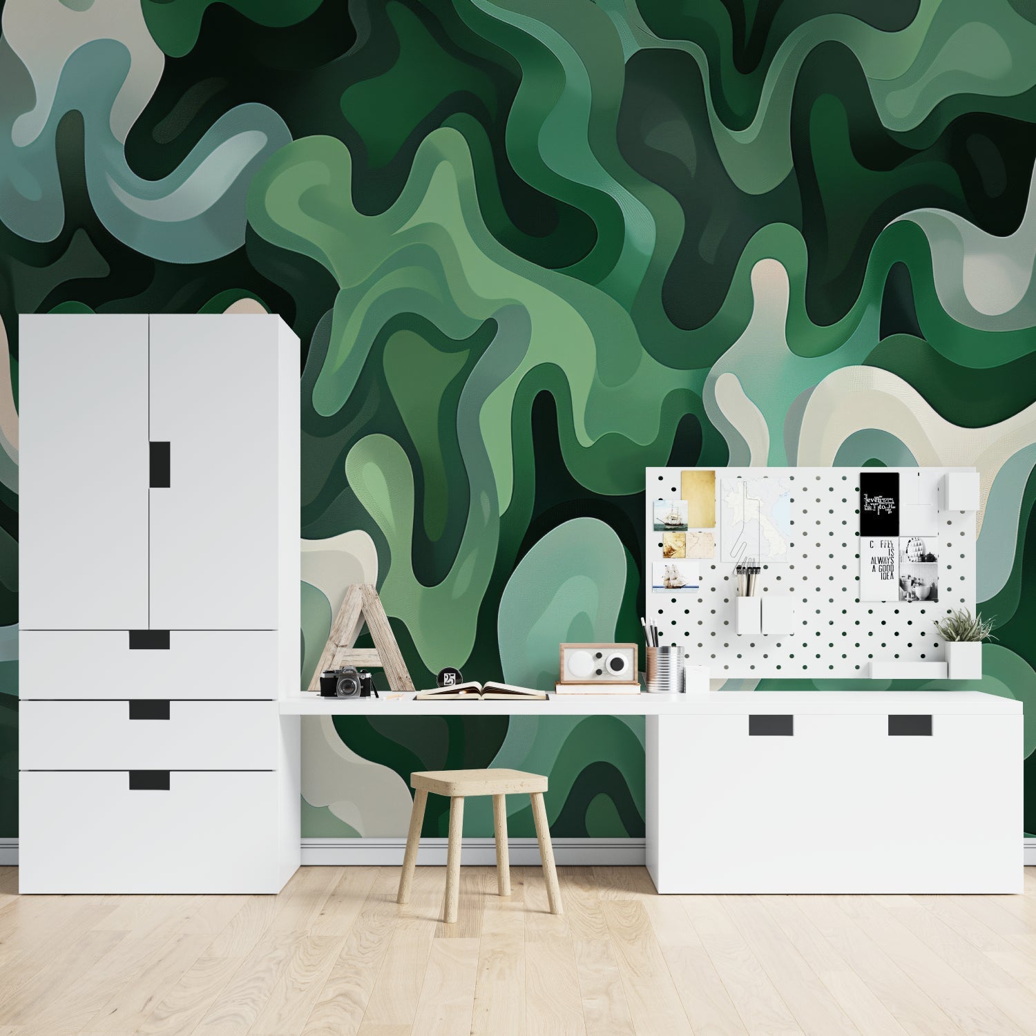 Sci-fi whale mural displayed in teen bedroom with gaming setup