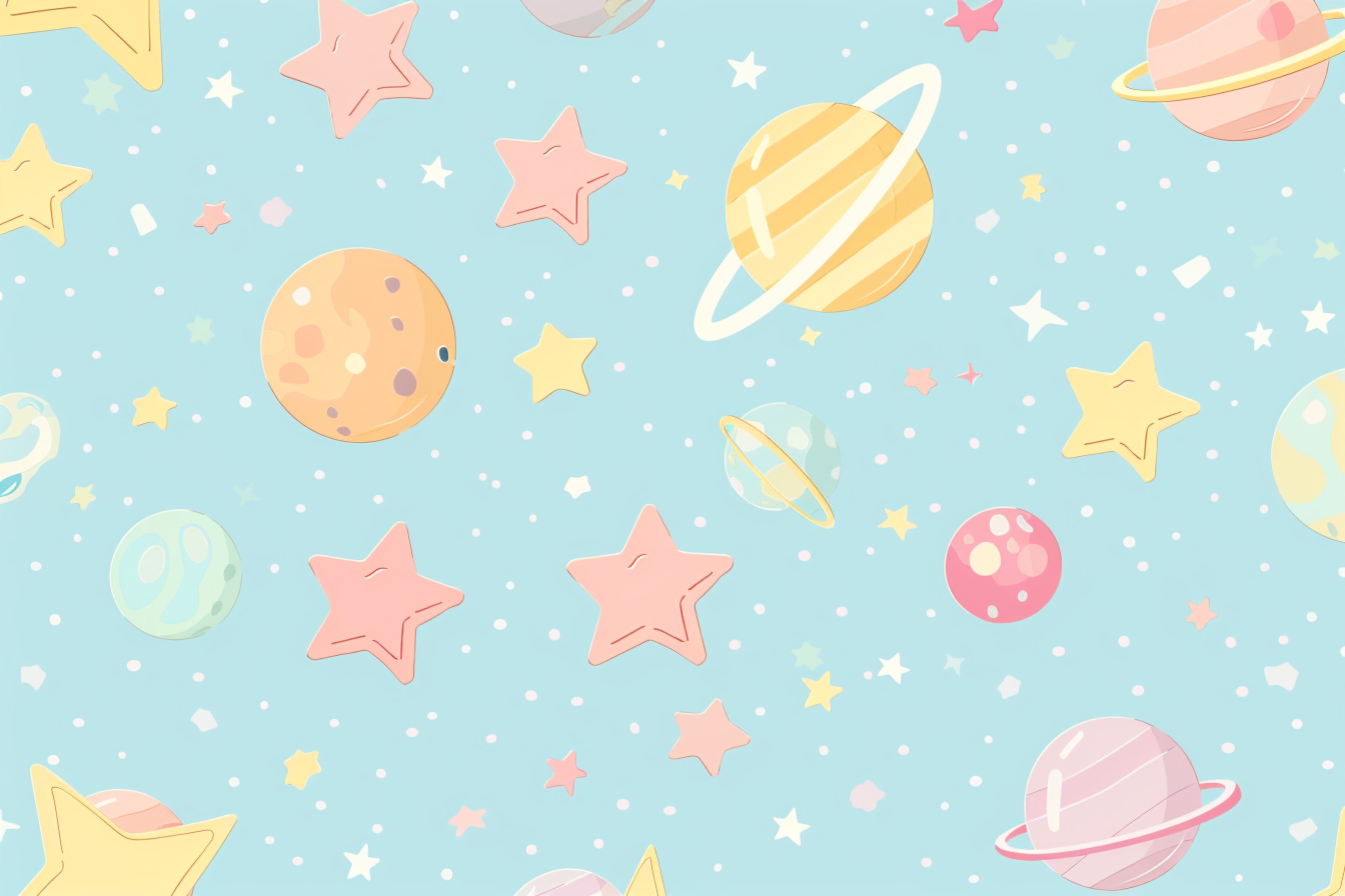 Design file of pastel space wallpaper pattern showing detailed planets and stars