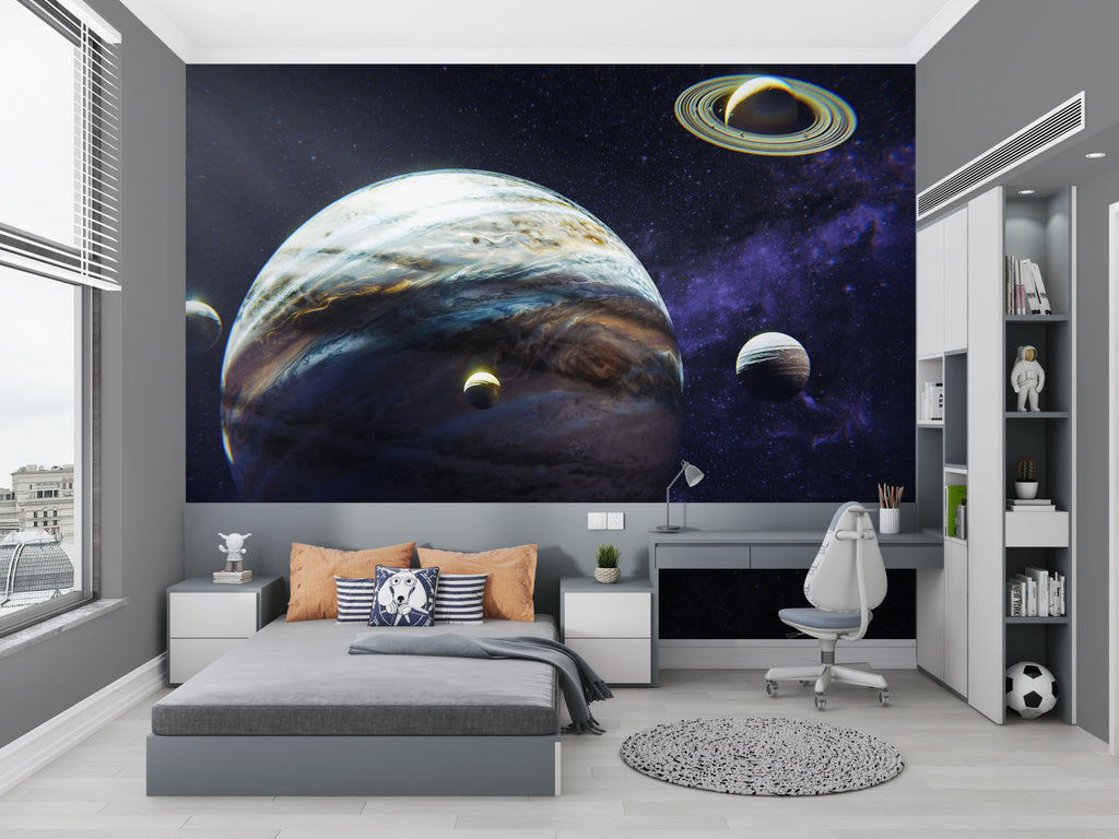 Jupiter wall mural installation in modern study space
