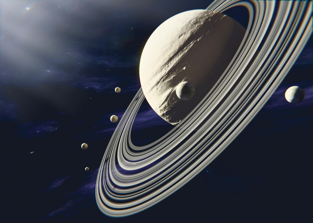 Saturn and moons design file showing detailed planet rings and deep space background