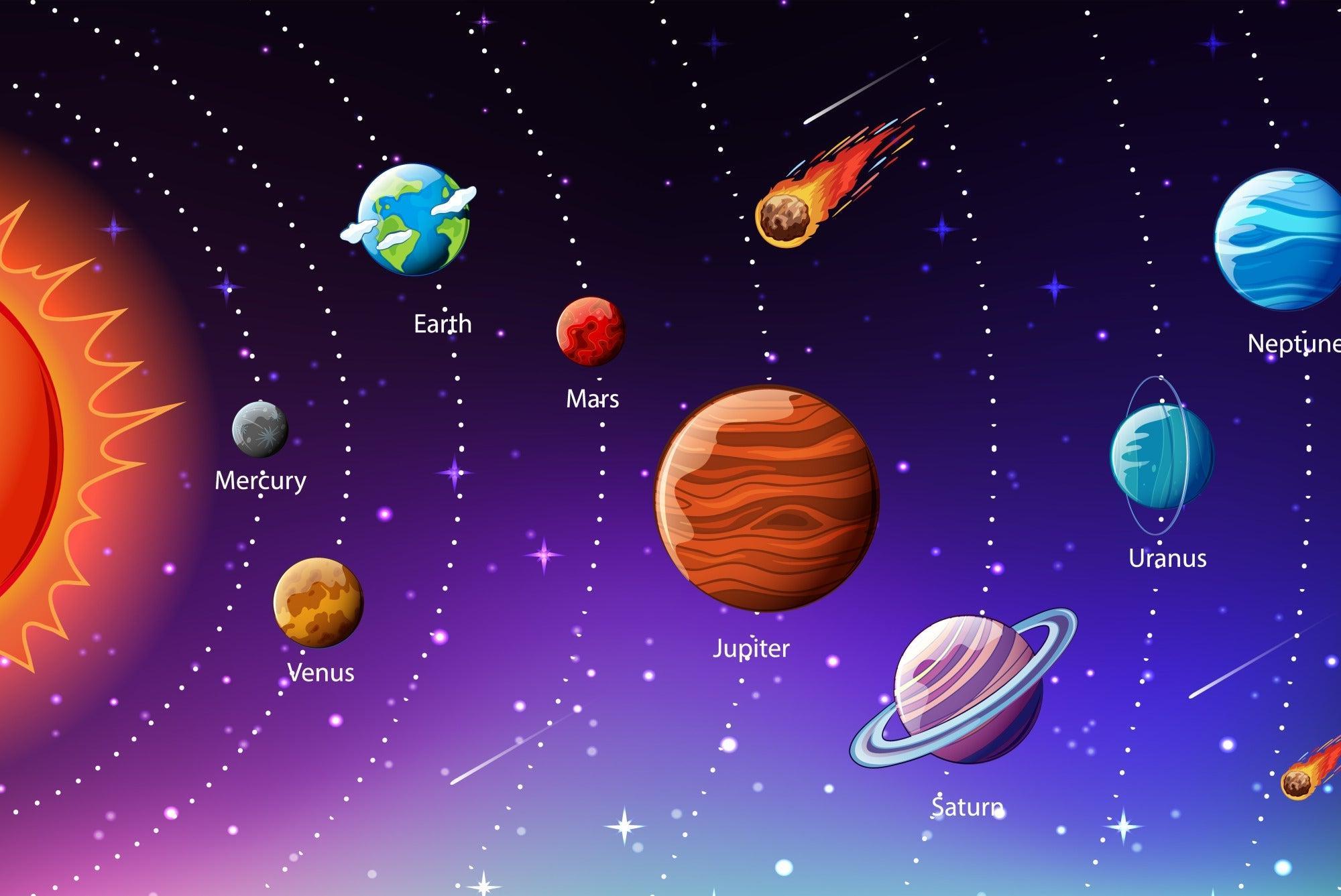Space wallpaper design file showing detailed planets and cosmic elements against starry background