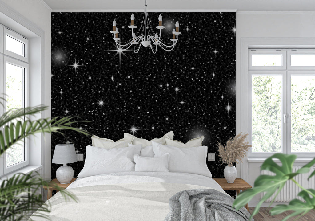 Star pattern wallpaper creating an immersive feel in a reading nook