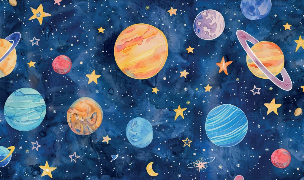 Watercolor galaxy and planets design file showing intricate details of celestial bodies and starry patterns
