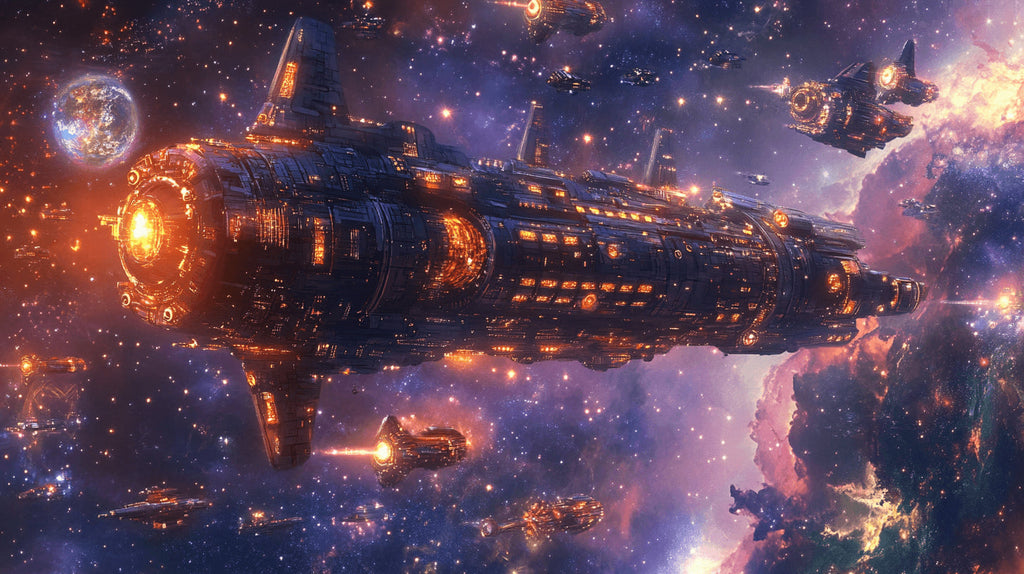 Space battle cruiser design file showing detailed purple nebula and spacecraft pattern