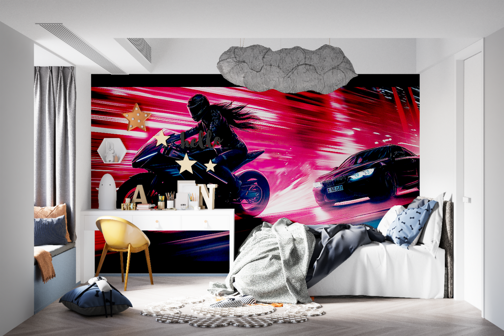Racing wallpaper bringing excitement to home office space