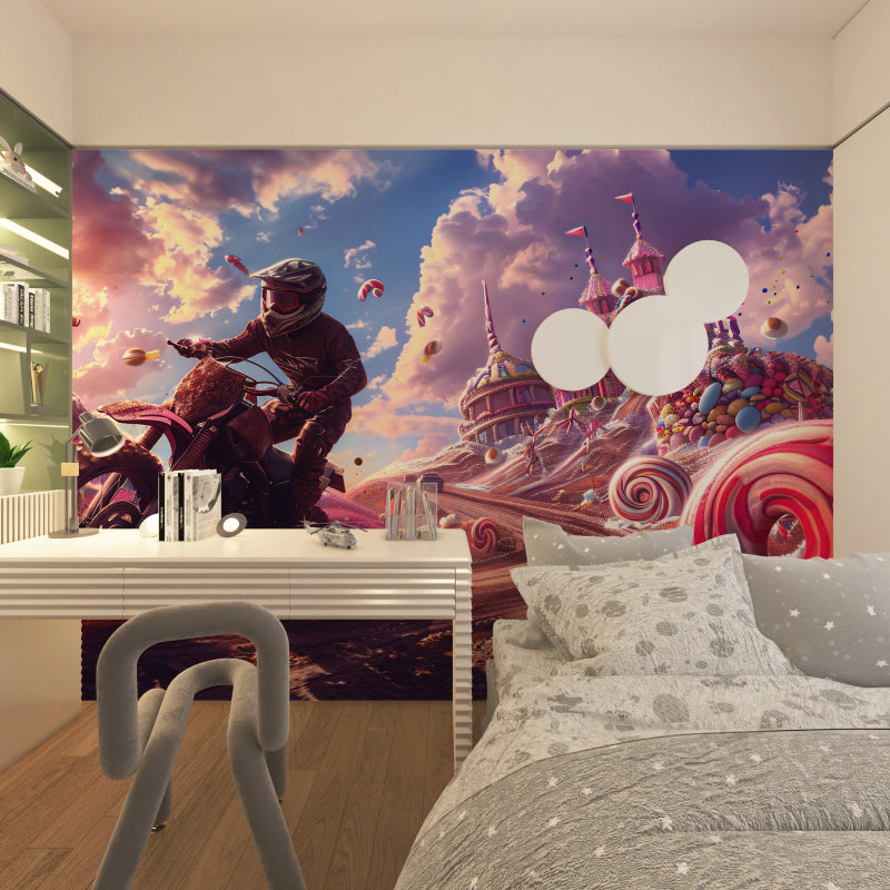 Adventure sports mural creating impact in a modern family room setting
