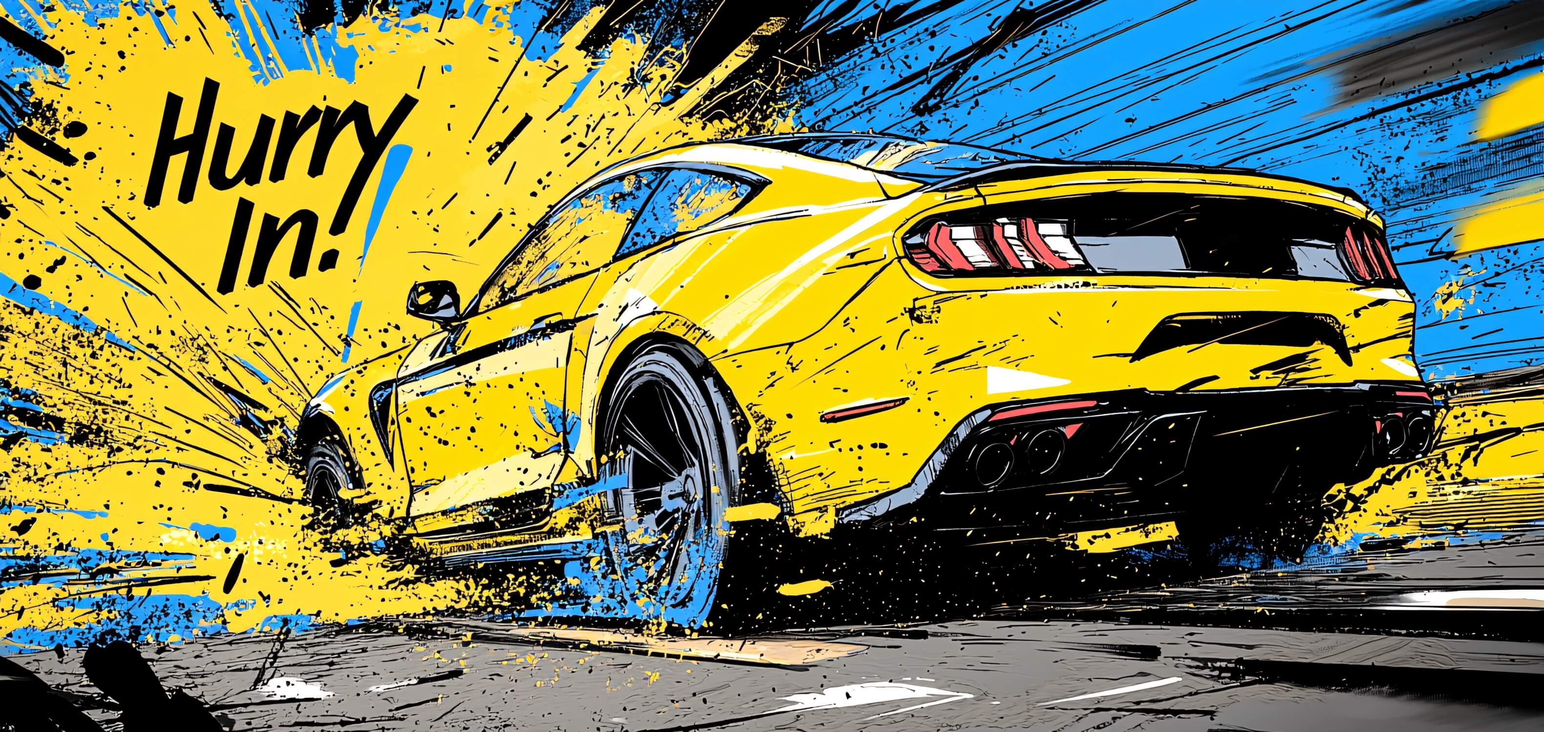 Design file of yellow sports car graffiti pattern with urban street art elements
