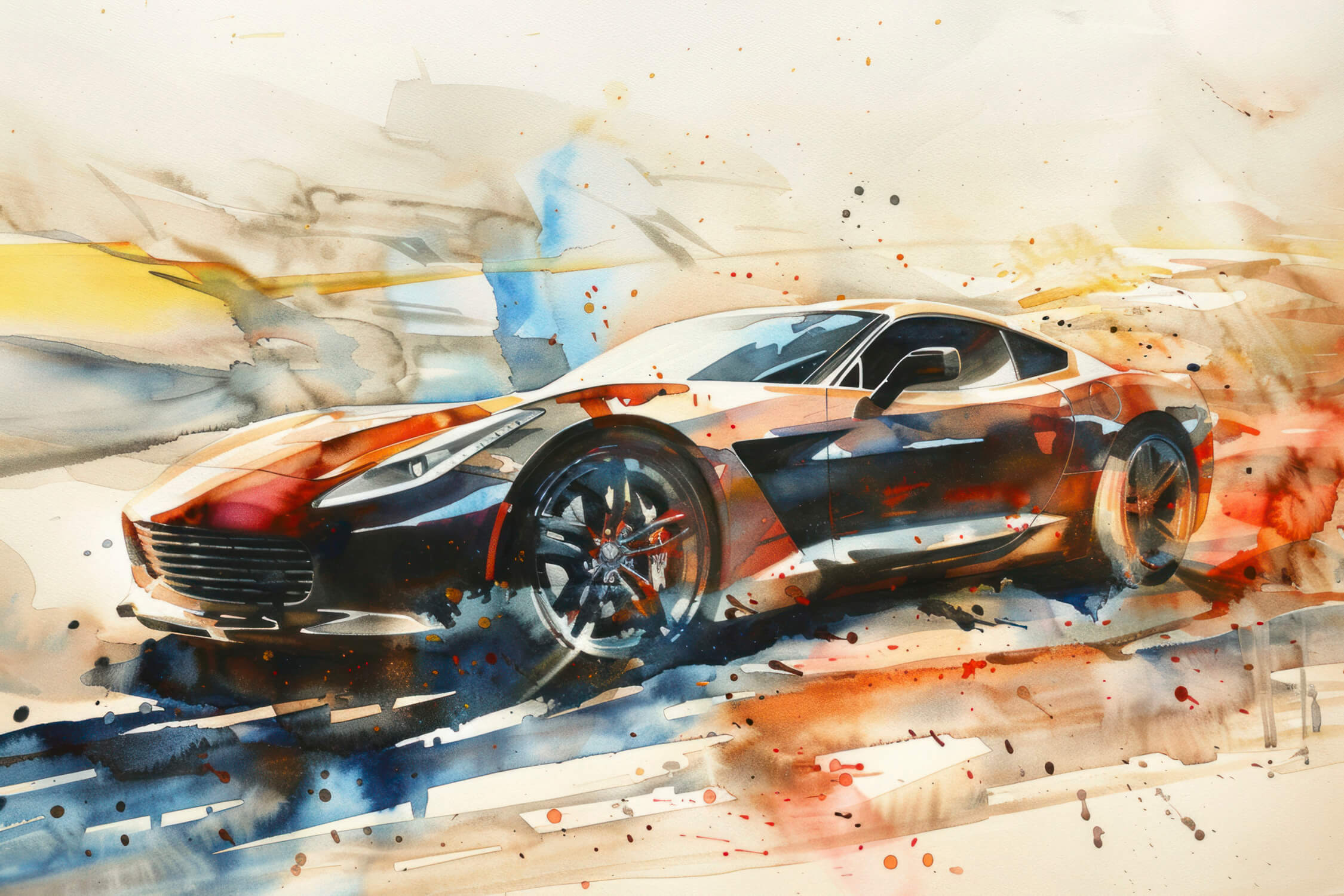 Sports car design file showing detailed watercolor pattern with red and black tones
