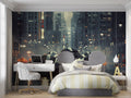 Sports car wallpaper mural displayed in modern teen bedroom, showing watercolor effects in daylight