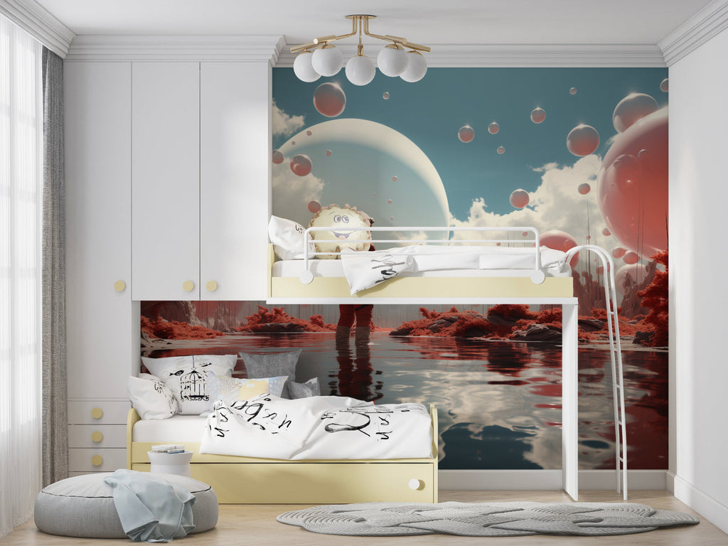 Motorcycle wall mural creating impact in a contemporary living room setting