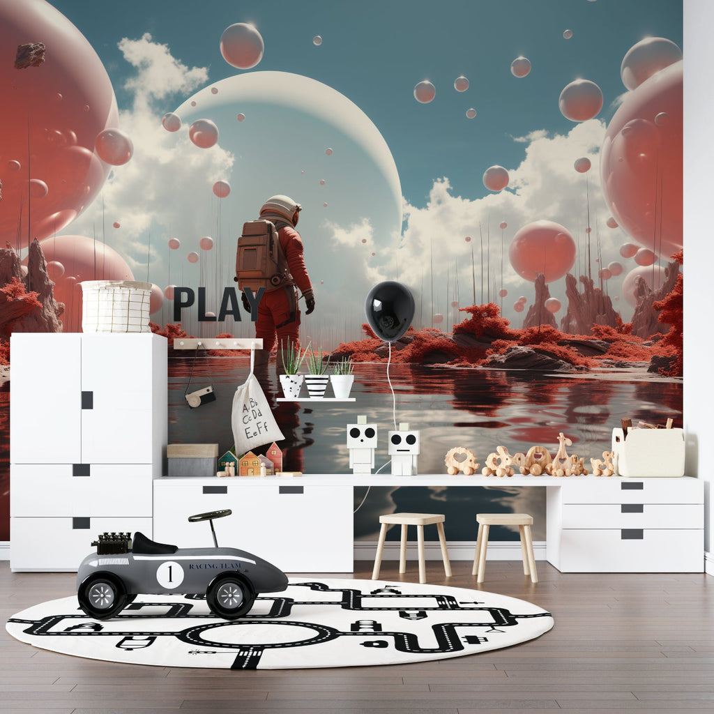 Motocross mural adding dynamic flair to a modern entertainment area