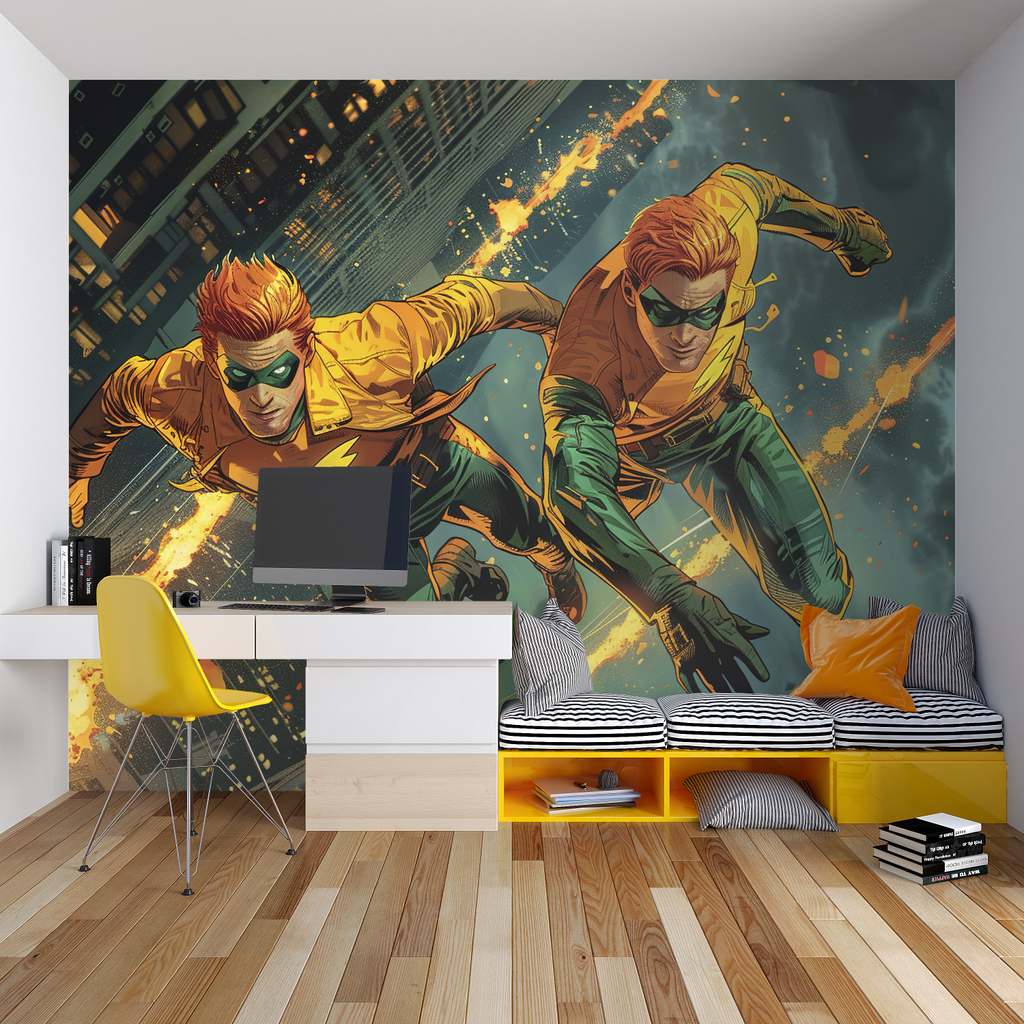 Athletic wall mural creating fun atmosphere in kids playroom