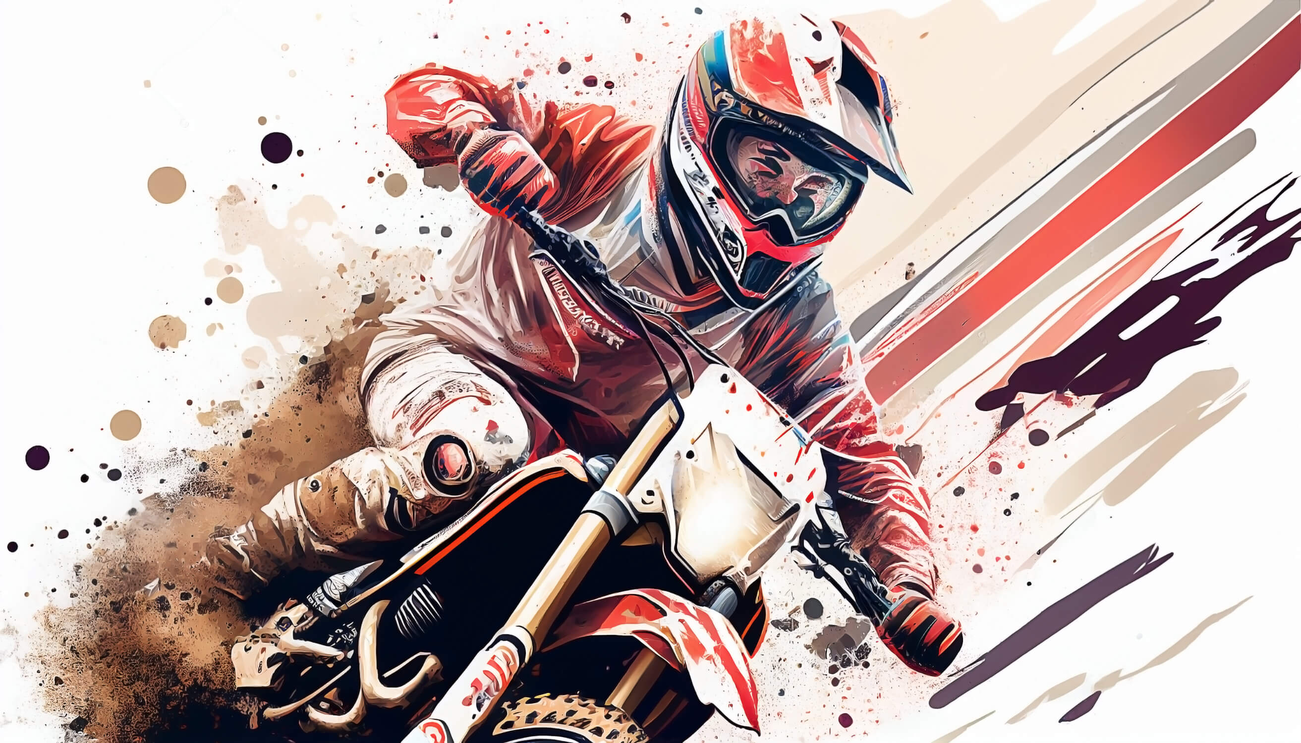 Motocross action design file showing detailed paint splatter effects and dynamic rider composition