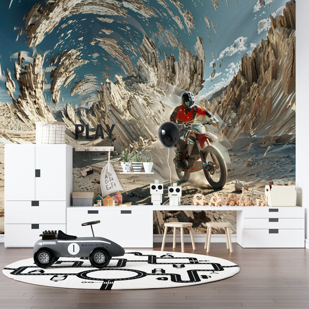 Sports wall mural bringing energy to a spacious game room with seating area
