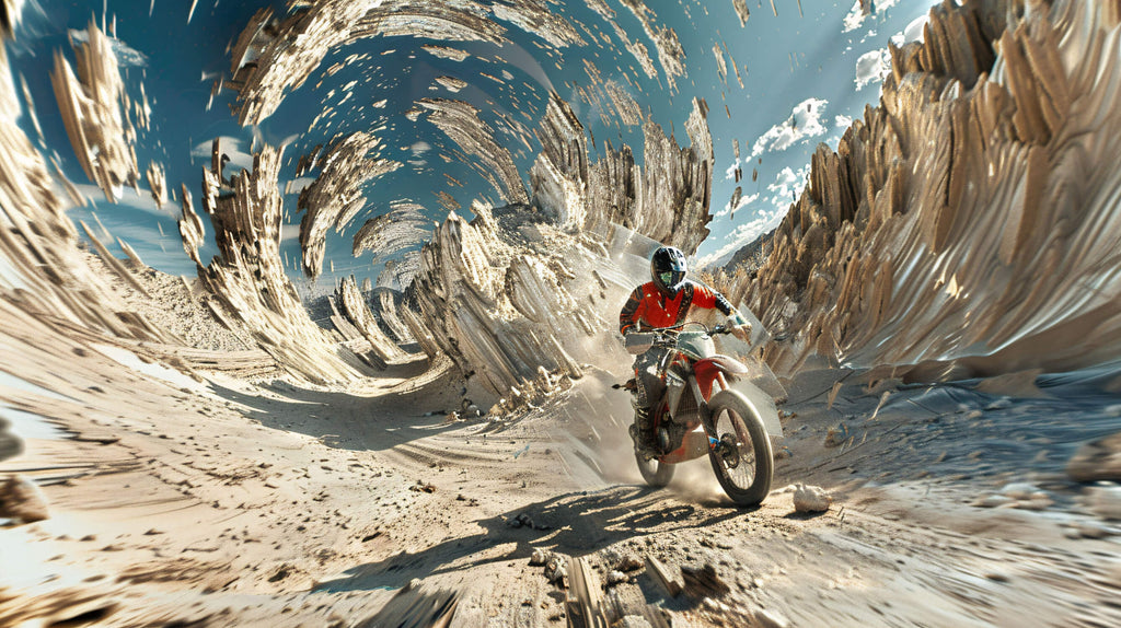 Motocross adventure design file showing detailed desert landscape and dramatic sky effects