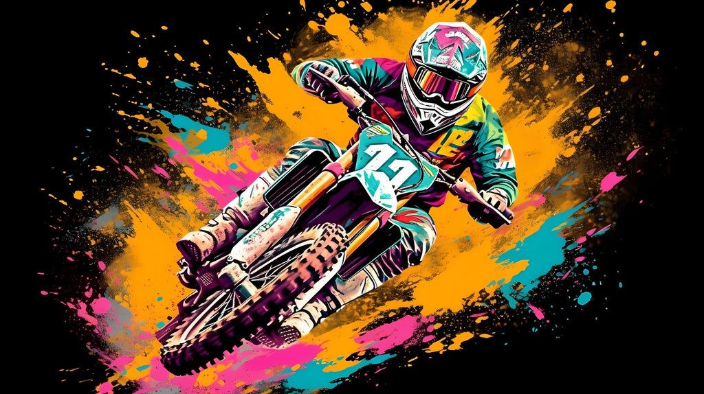 Design file of motocross graffiti art wallpaper showing vibrant colors and street art details