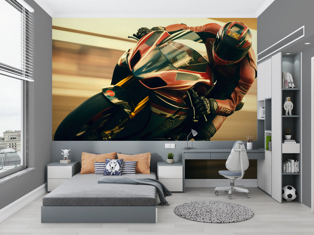 Sports wallpaper featuring motorcycle in entertainment room setting