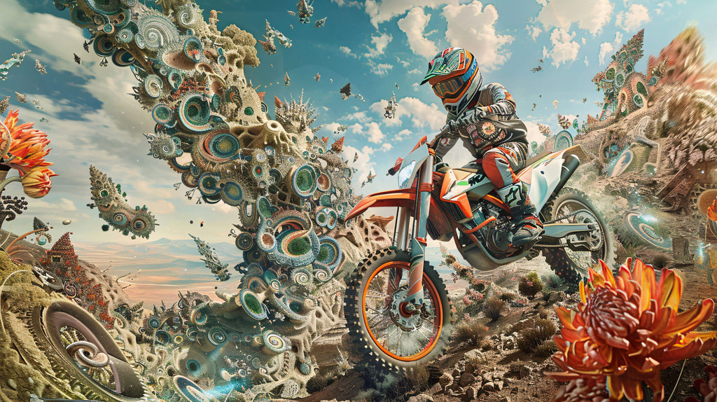 Motocross action design file showing detailed pattern with turquoise sky and geometric elements