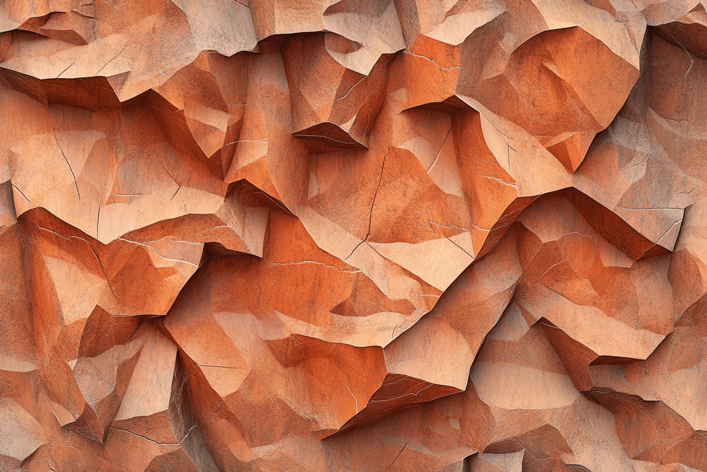 Design file of 3D geometric stone pattern showing intricate terracotta tones and textures
