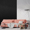 Black stone texture wallpaper in modern living room with leather sofa and ambient lighting