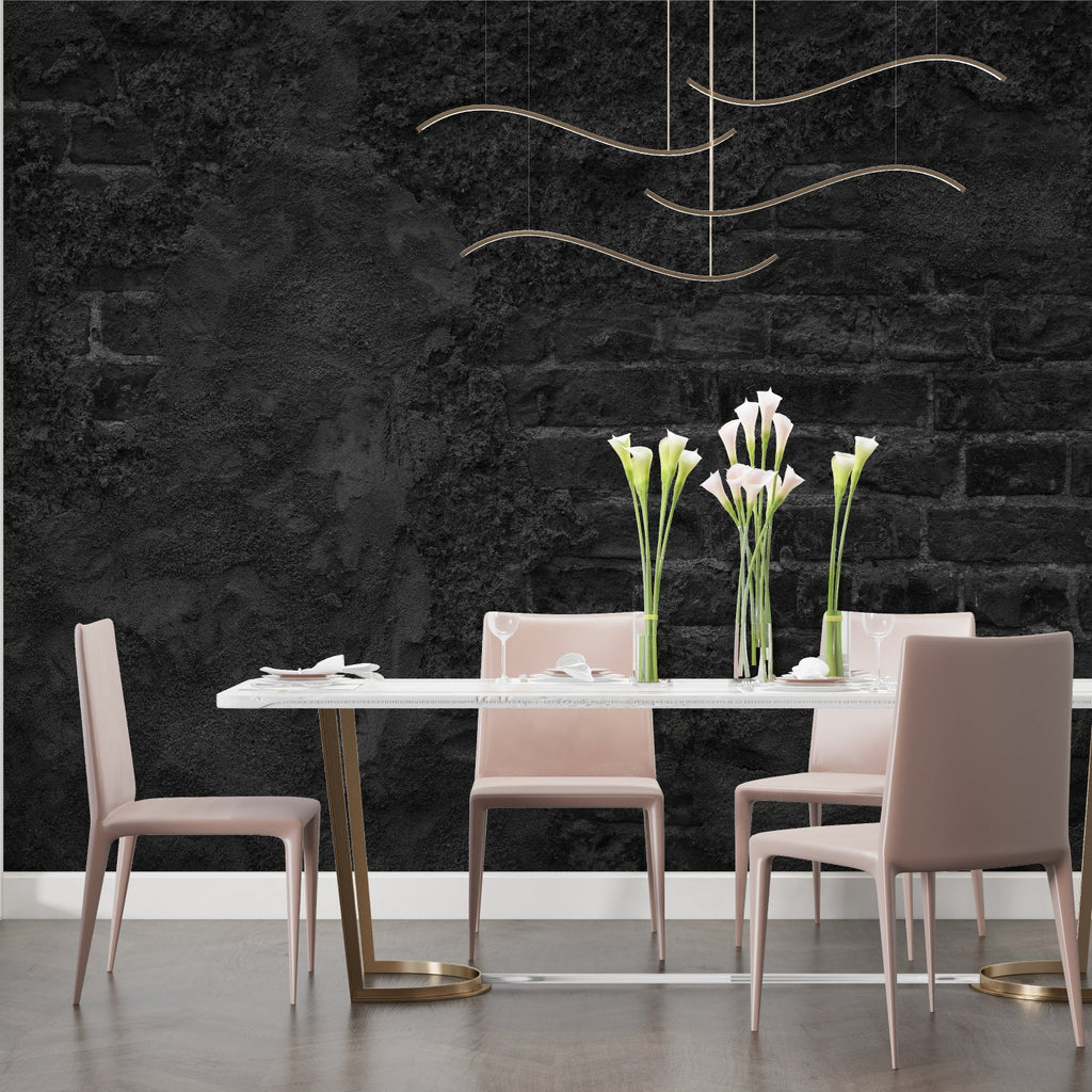 Dark brick wallpaper making statement in modern hallway setting