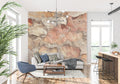 Stone texture wallpaper creating a cozy Mediterranean atmosphere in a modern living room