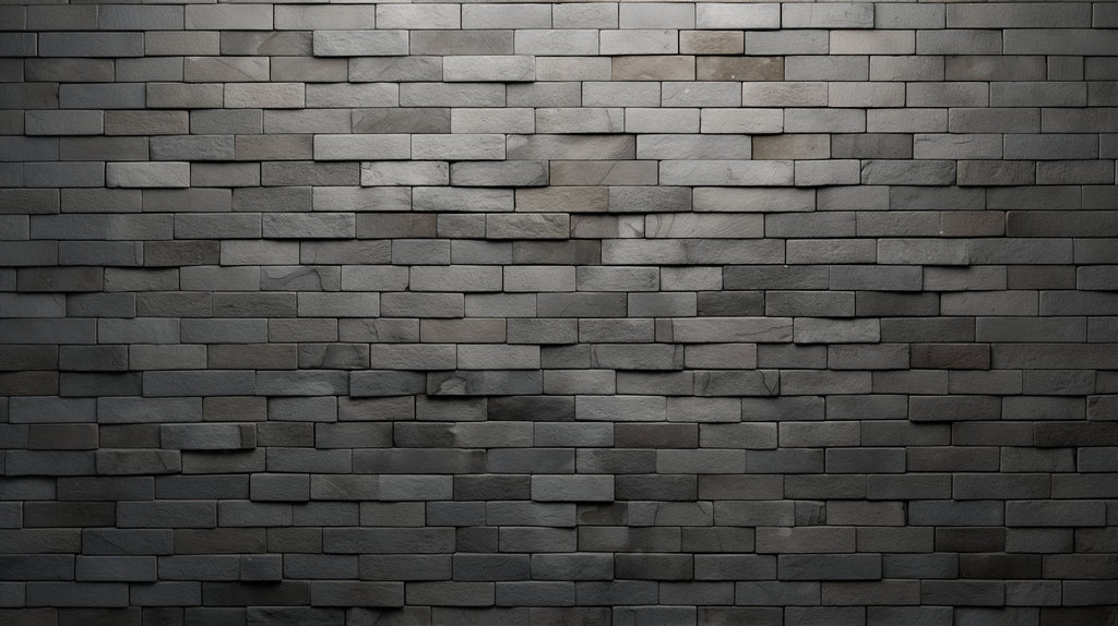 Grey brick effect wallpaper creating depth in modern office space